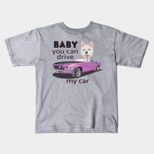 Cute adorable sweet Westie Driving a Classic Mustang Kids T-Shirt